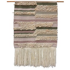 Grande tapisserie murale vintage en textile de laine et fibres d'art