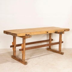 Large Vintage Work Table With Trestle Base