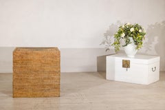 Große Vintage geflochtene Rattan Aufbewahrungsbox mit abnehmbarem Deckel