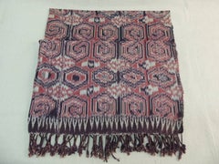 Large Vintage Woven Red Ikat Tribal Pattern Textile Panel with Fringes