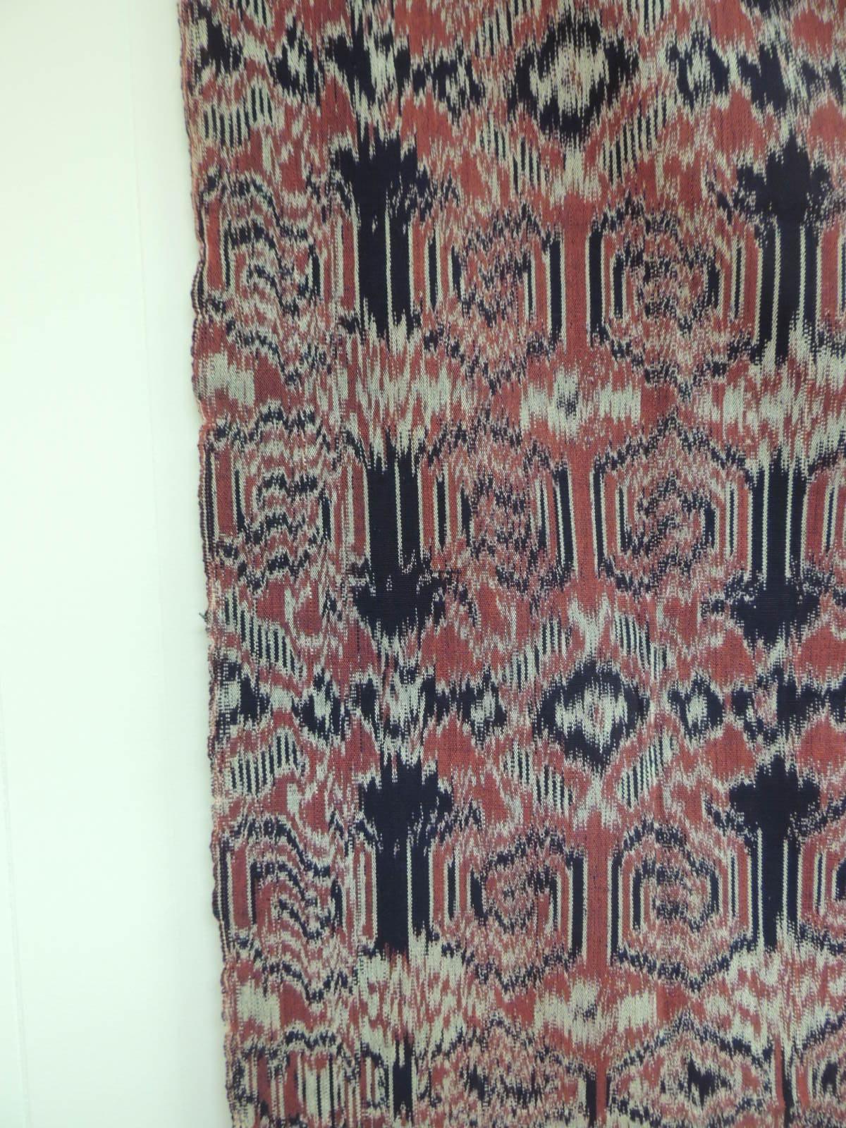 Large Vintage Woven Red Ikat Tribal Pattern Textile Panel with Fringes In Good Condition In Oakland Park, FL