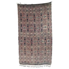 Large Vintage Woven Red Ikat Tribal Pattern Textile Panel with Fringes