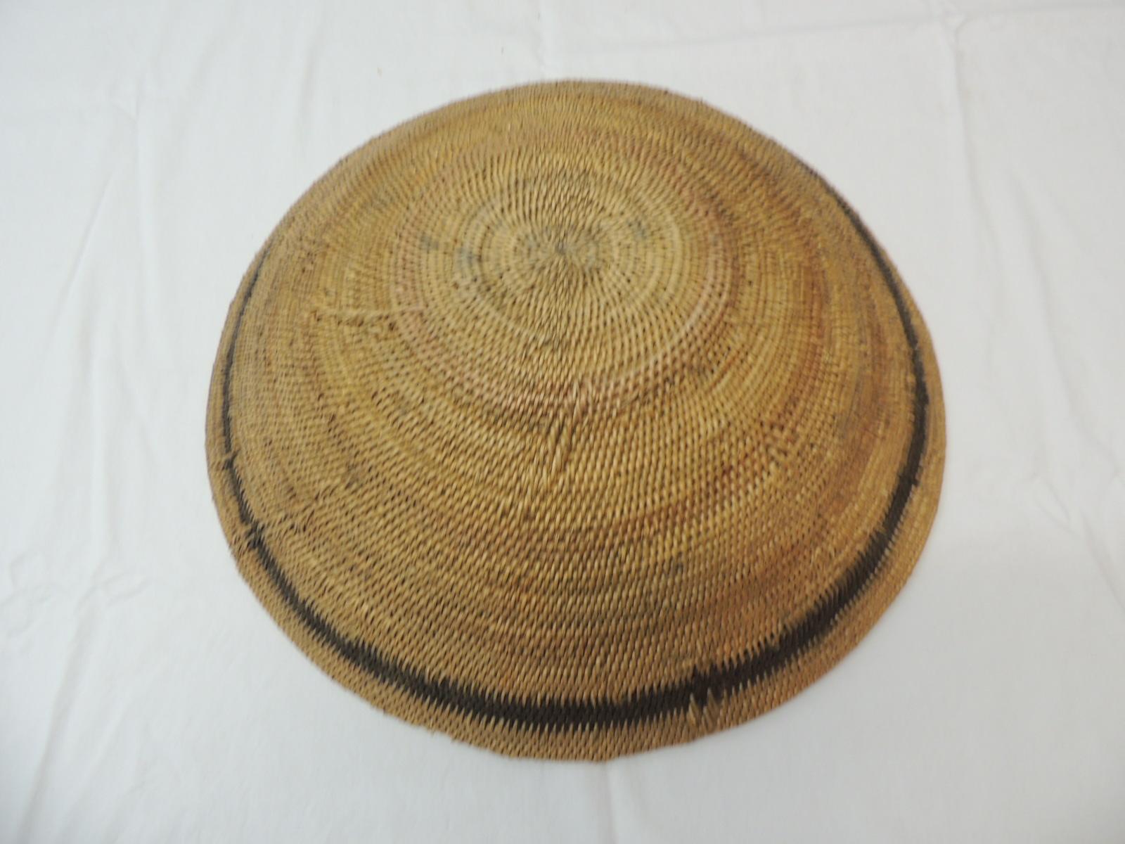 Zimbabwean Large Vintage Woven Seagrass Ethnic Round African Basket