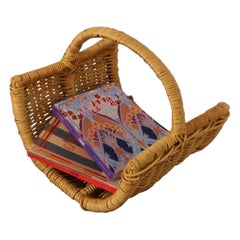 Cesta grande vintage de mimbre trenzado para guardar cosas / revistas / leña