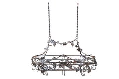 Large Vintage Wrought Iron Tuscan Grape Vineyard Hanging Pot Rack 53"