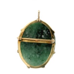 Large Vintage Yellow Gold Carved Like Rose Flower Jade Pin Brooch Pendant