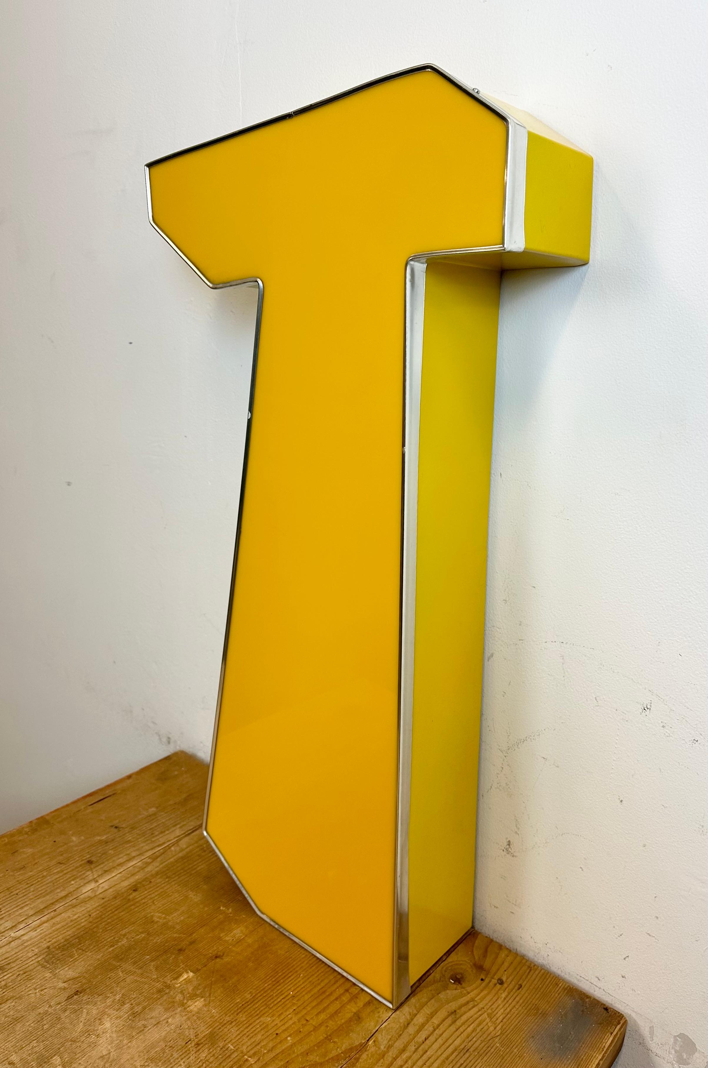 Industrial Large Vintage Yellow Illuminated Letter T , 1980s For Sale