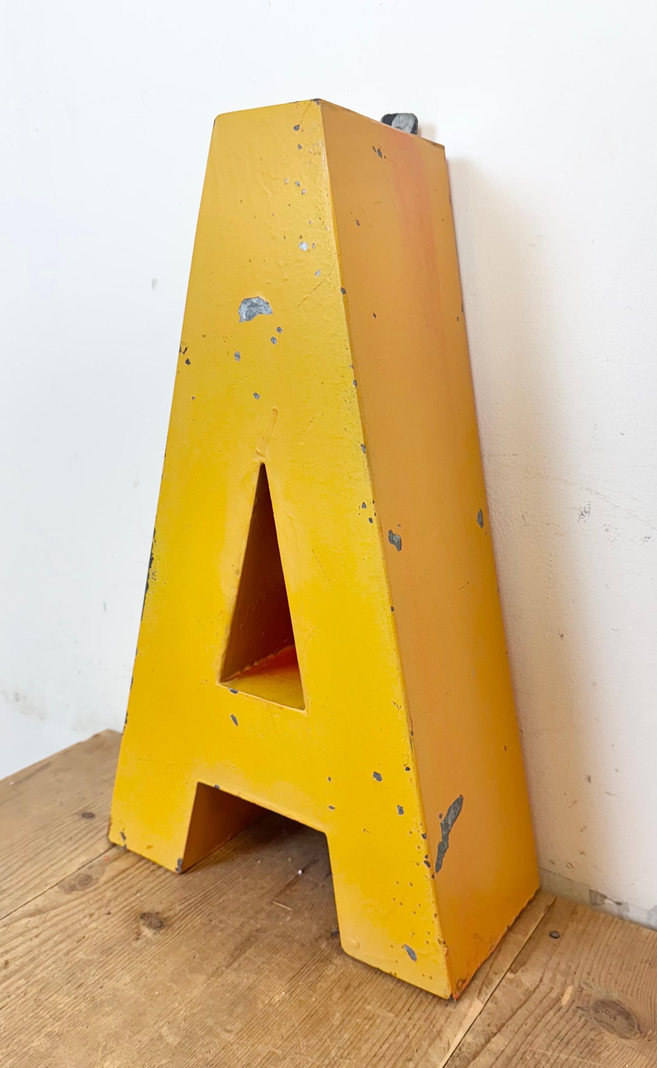 Industrial Large Vintage Yellow Iron Facade Letter A, 1960s For Sale