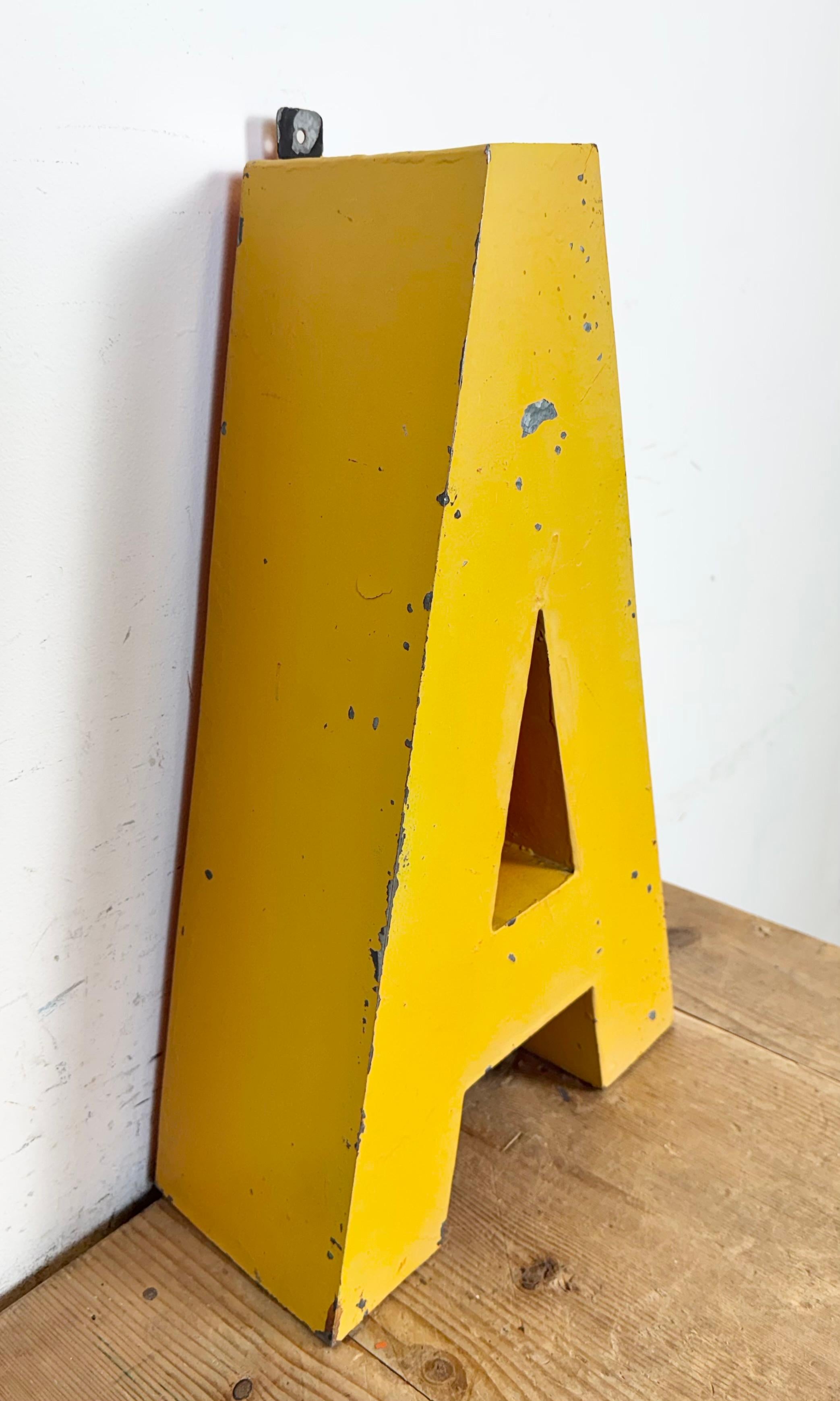 Czech Large Vintage Yellow Iron Facade Letter A, 1960s For Sale