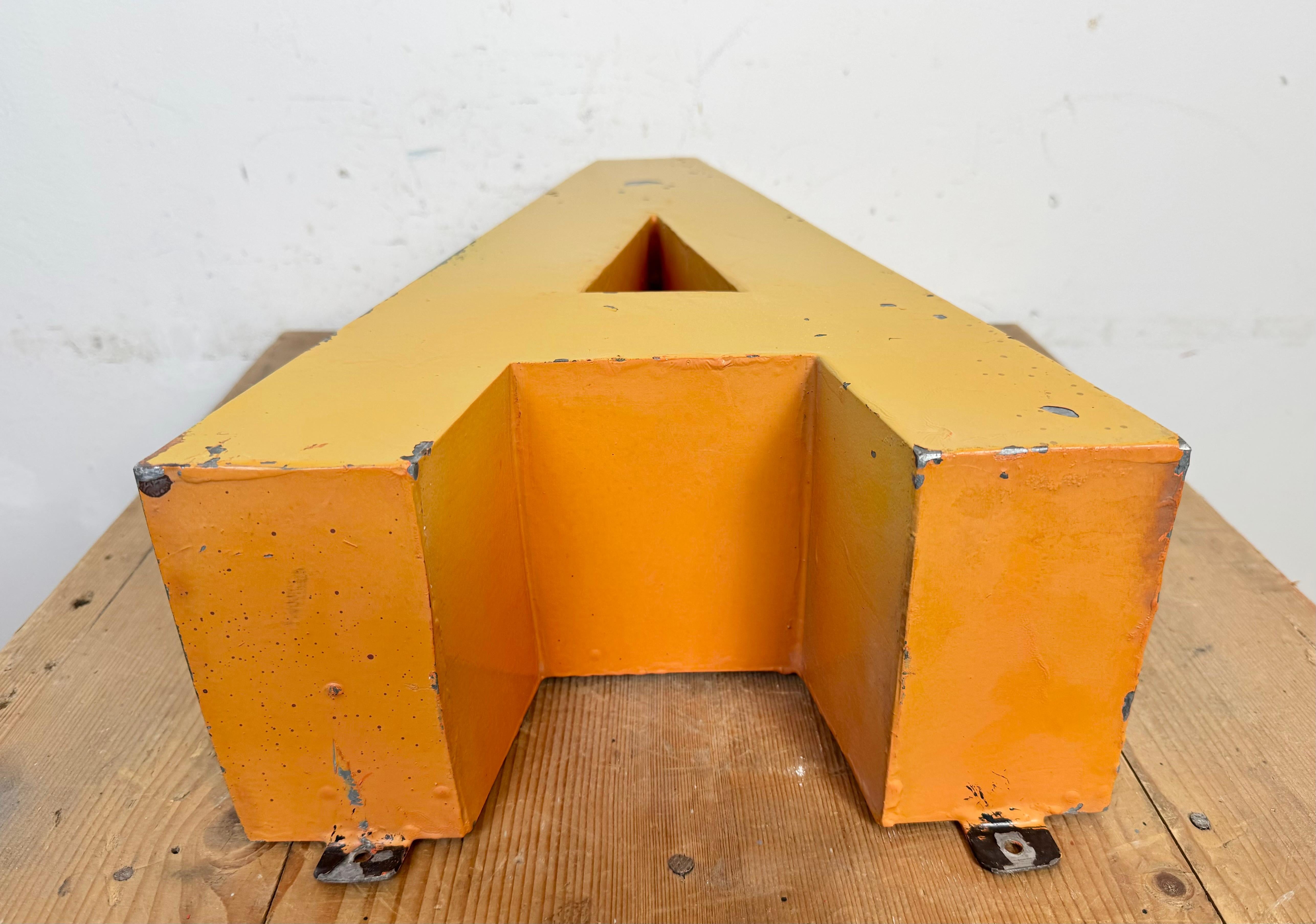 20th Century Large Vintage Yellow Iron Facade Letter A, 1960s For Sale
