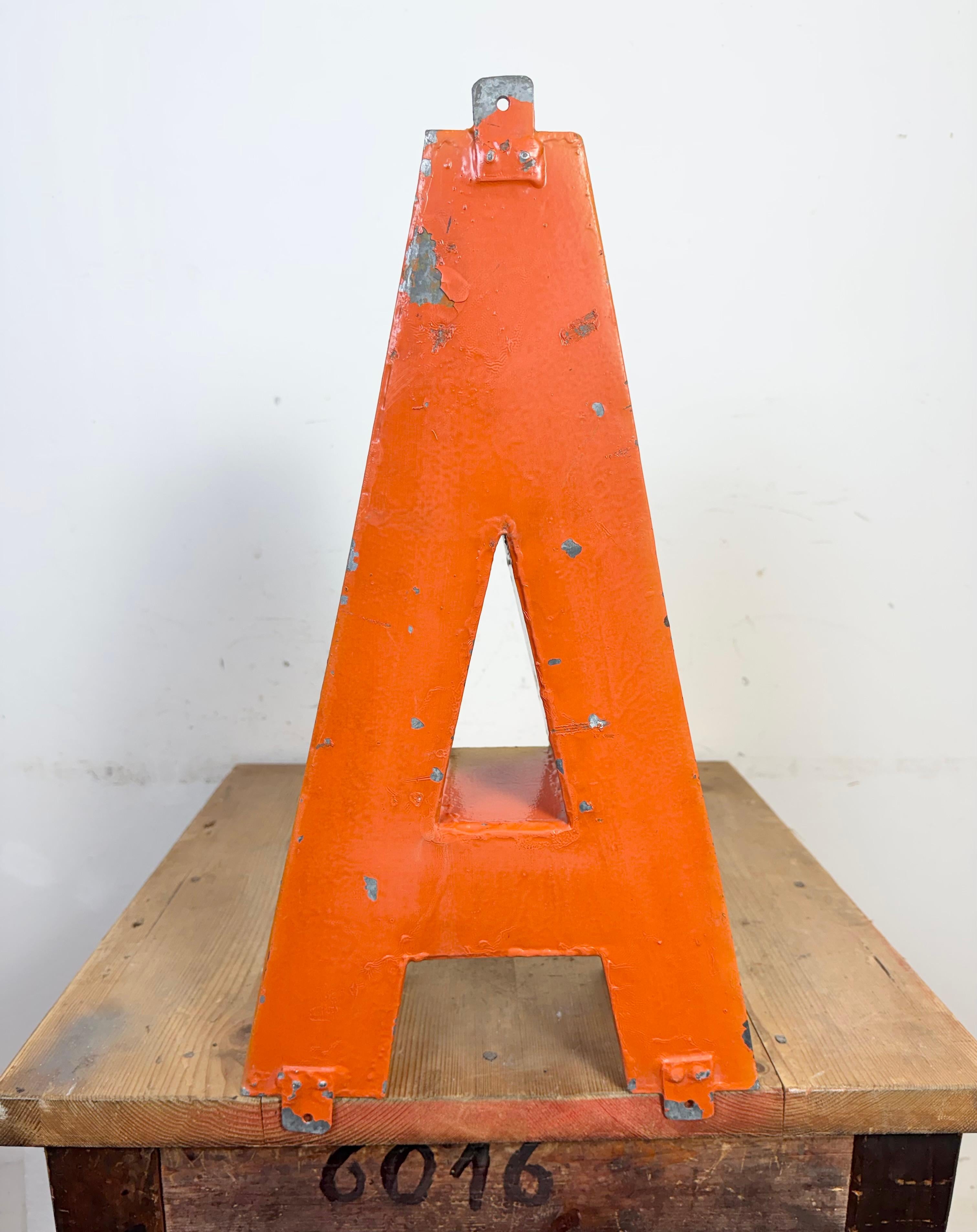 Large Vintage Yellow Iron Facade Letter A, 1960s For Sale 1