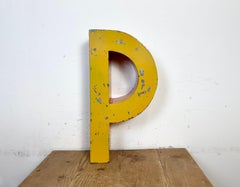 Large Vintage Yellow Iron Facade Letter P, 1960s