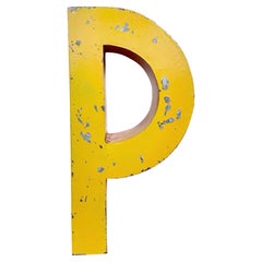 Grande lettre vintage en facart jaune, années 1960
