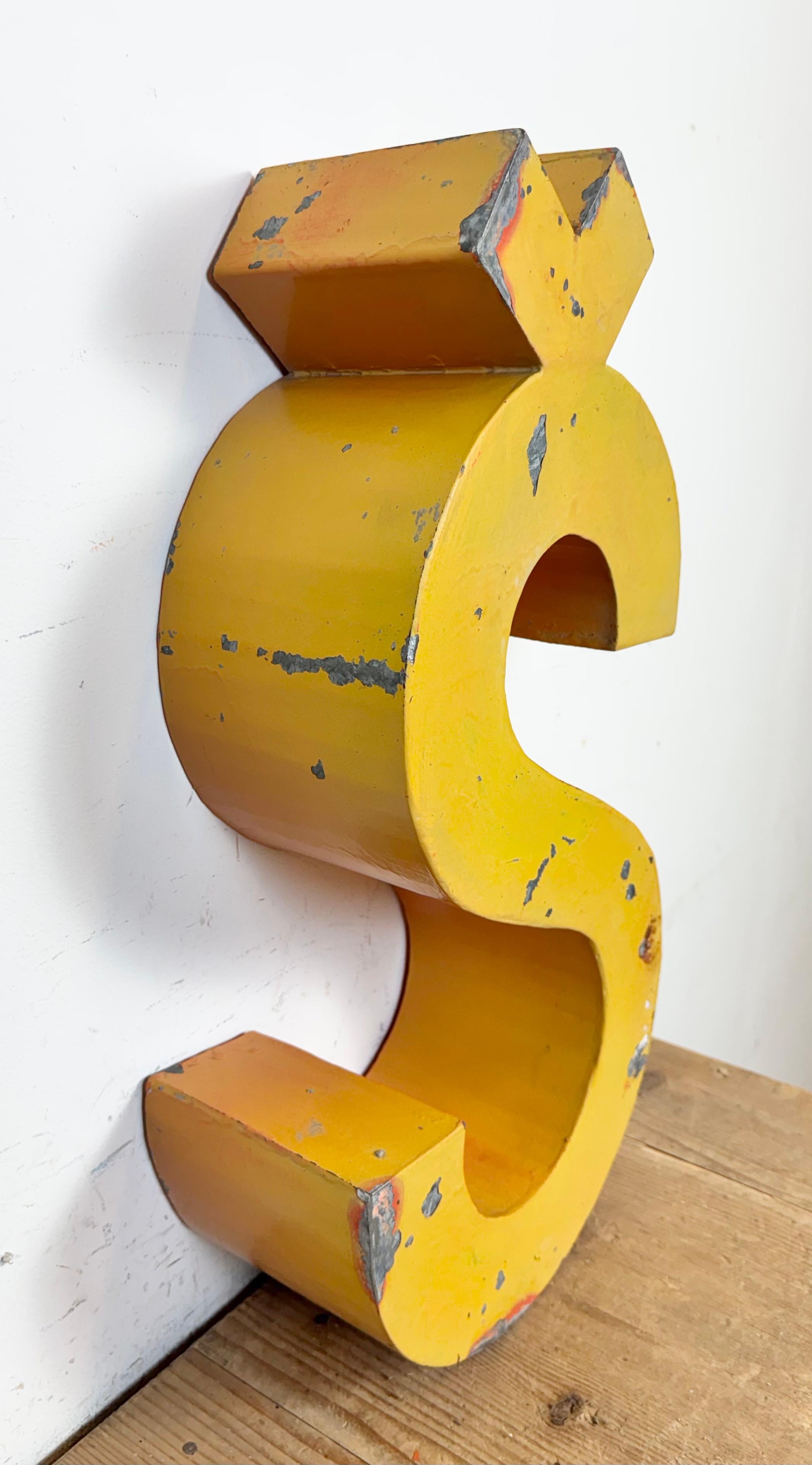 Large Vintage Yellow Iron Facade Letter Š, 1960s In Good Condition For Sale In Kojetice, CZ