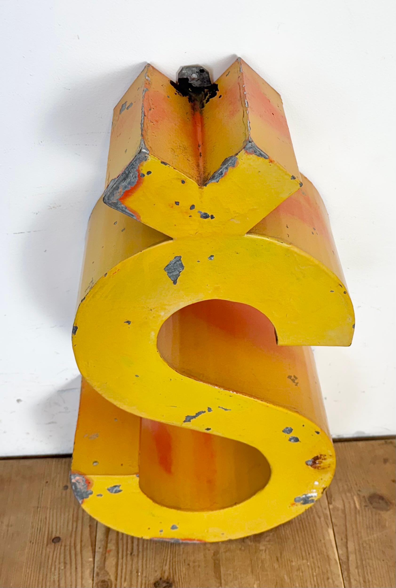 20th Century Large Vintage Yellow Iron Facade Letter Š, 1960s For Sale