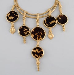 Large Vintage Yves Saint Laurent "Gold" Necklace with Five Pendants, 1970s / 80s