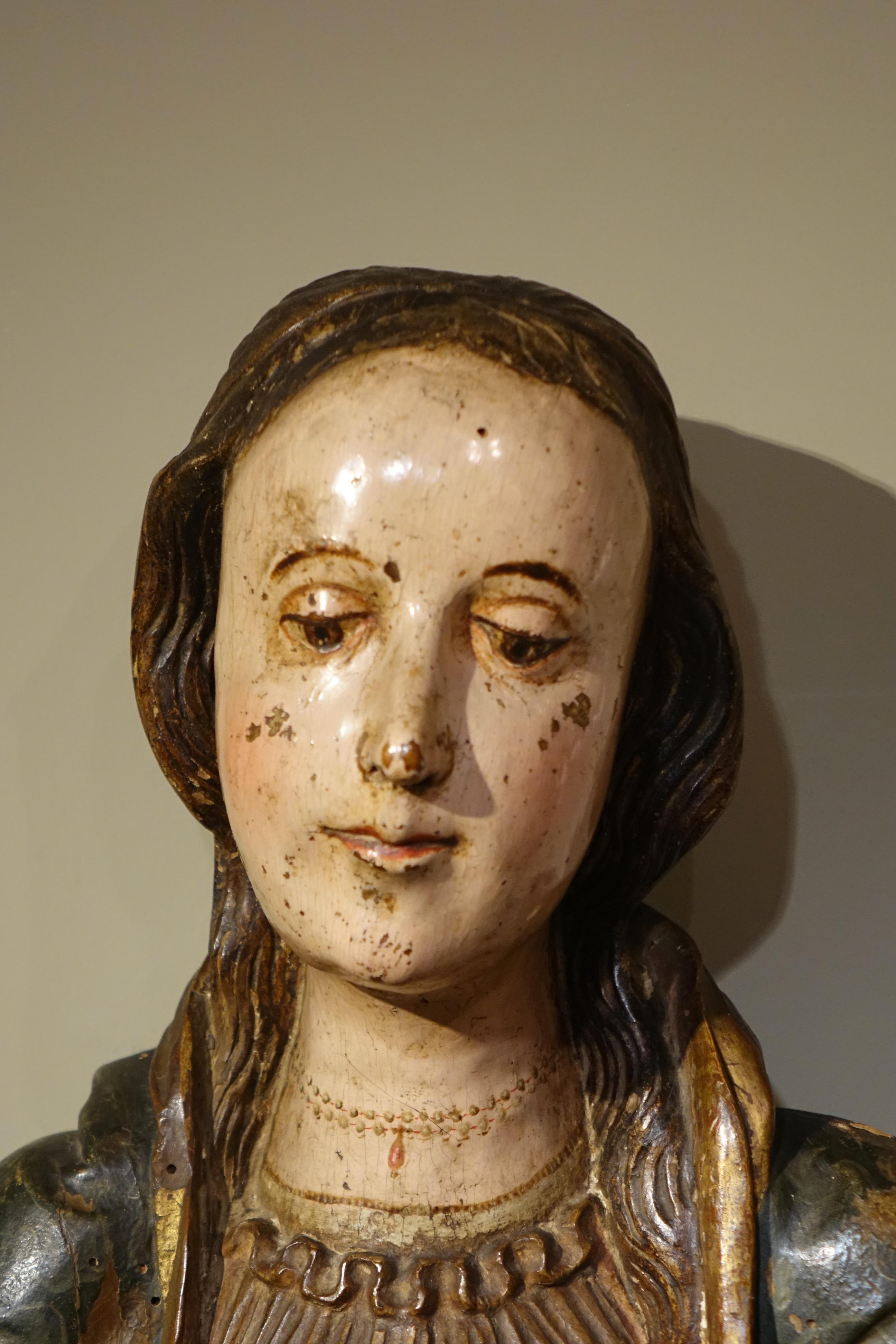Renaissance Large Virgin and Child in polychrome wood, Spain, 16th Century For Sale