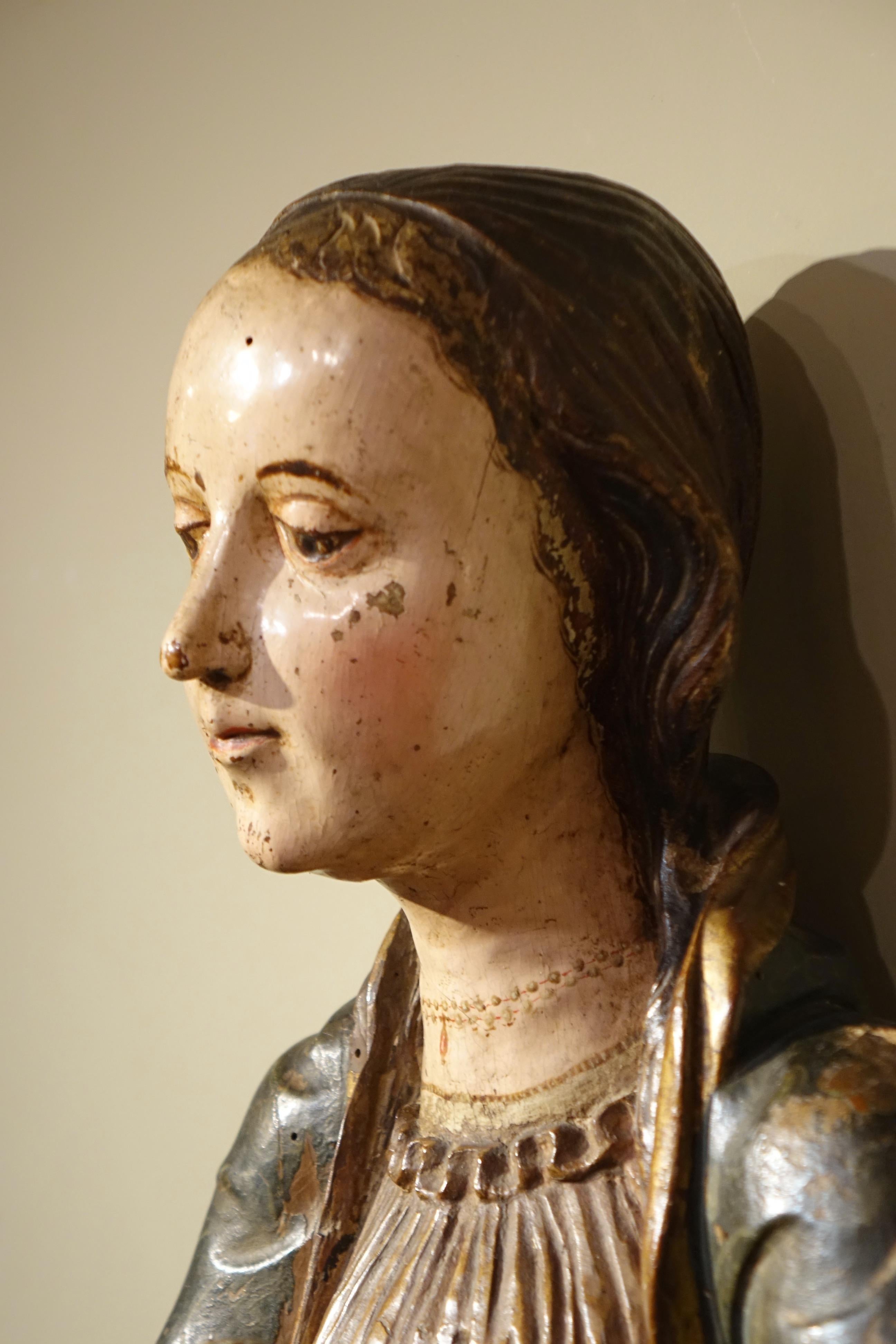 Wood Large Virgin and Child in polychrome wood, Spain, 16th Century For Sale