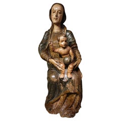 Grande Vierge et enfant en bois polychrome, Espagne, 16ème siècle