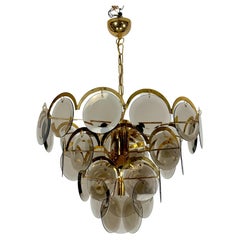 Large Vistosi Fumè Disc glass Chandelier from 70s