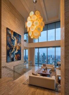 Large Vistosi Murano Glass Disc Chandelier, 1970s