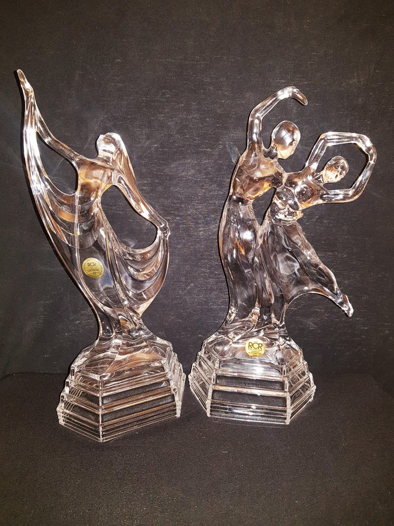 Beautiful set of two vitange large RCR crystal sculptures made in italy brilliant condition beautifull home decor.