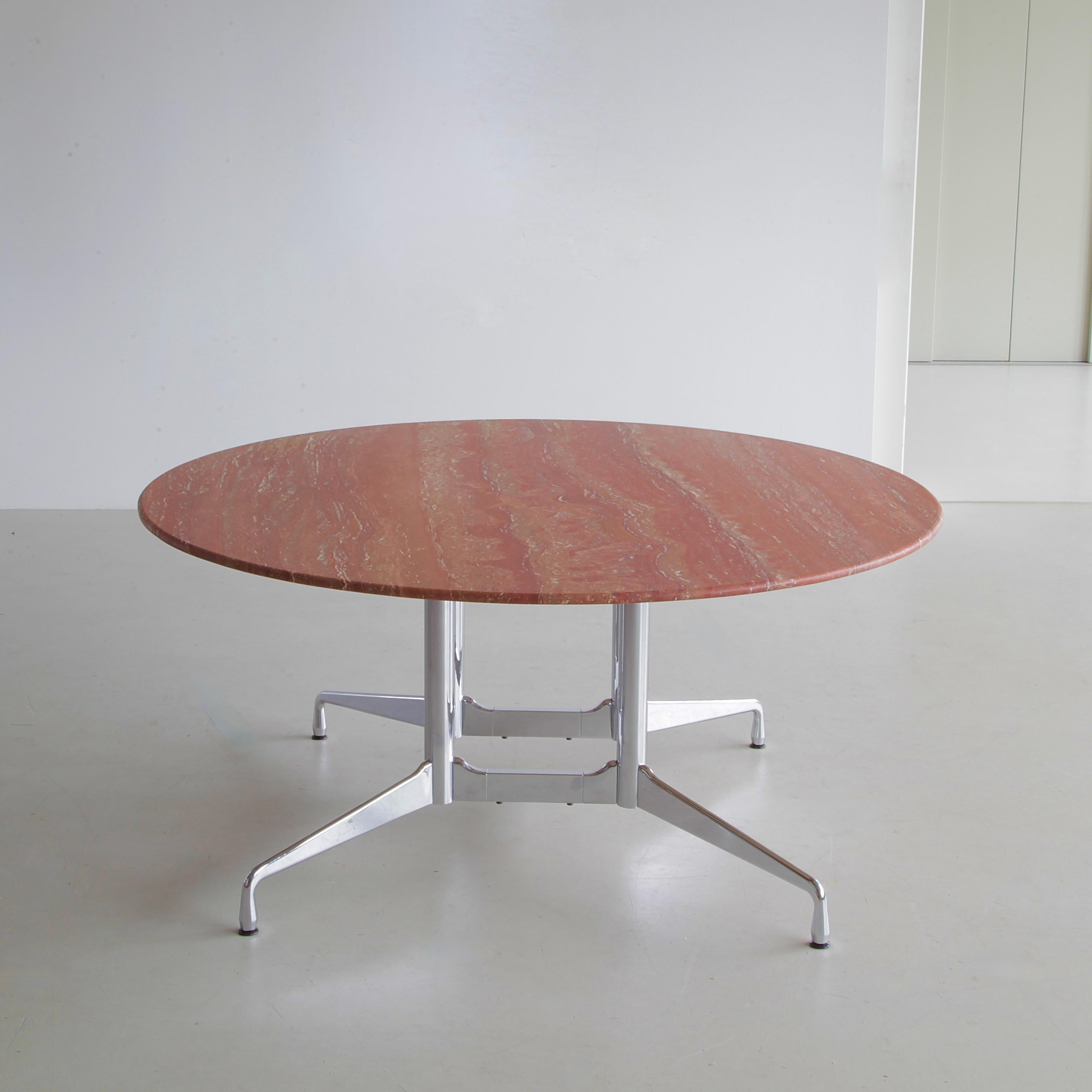 German Large VITRA Dining Table with Travertine Stone top, design Charles & Ray EAMES For Sale