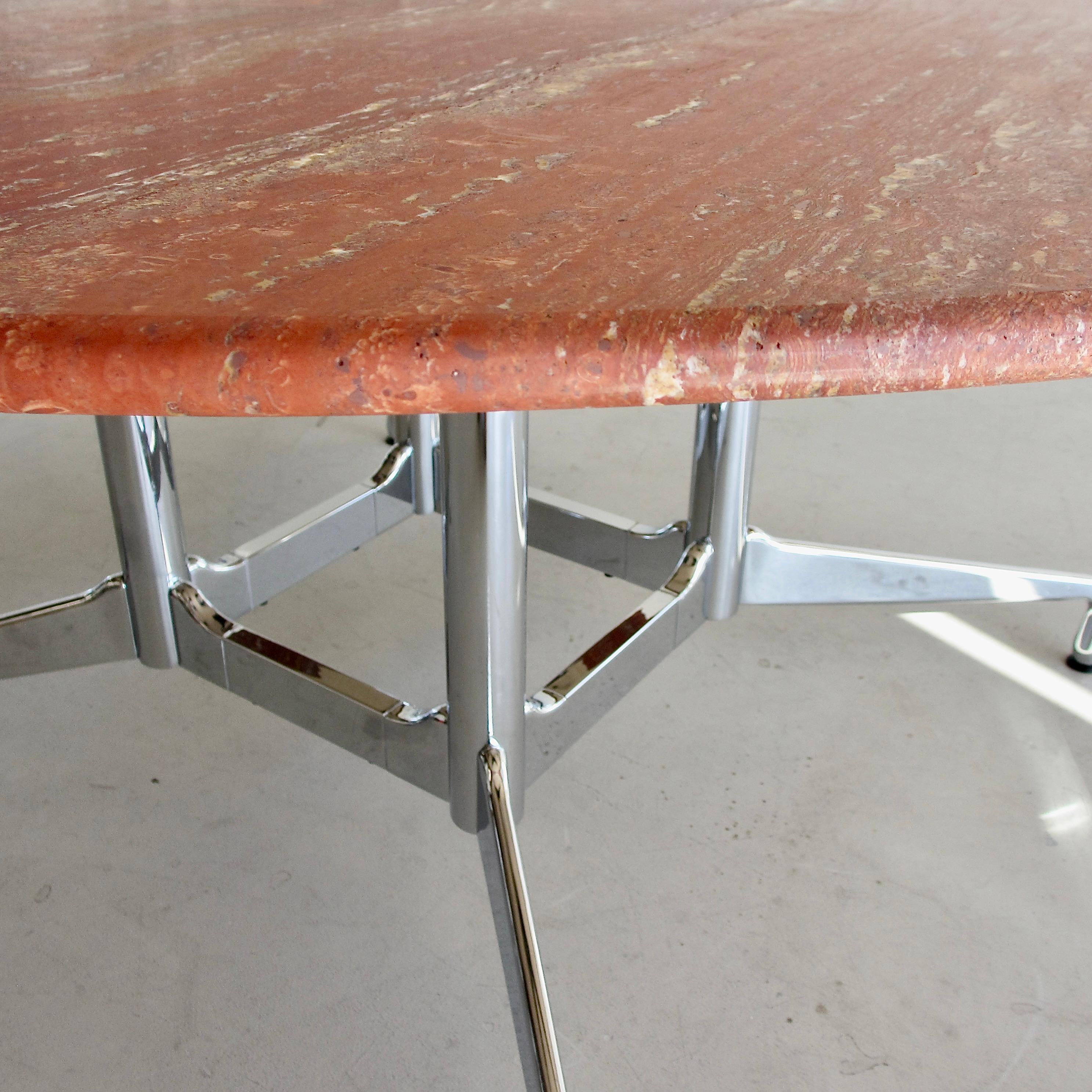 Chrome Large VITRA Dining Table with Travertine Stone top, design Charles & Ray EAMES For Sale
