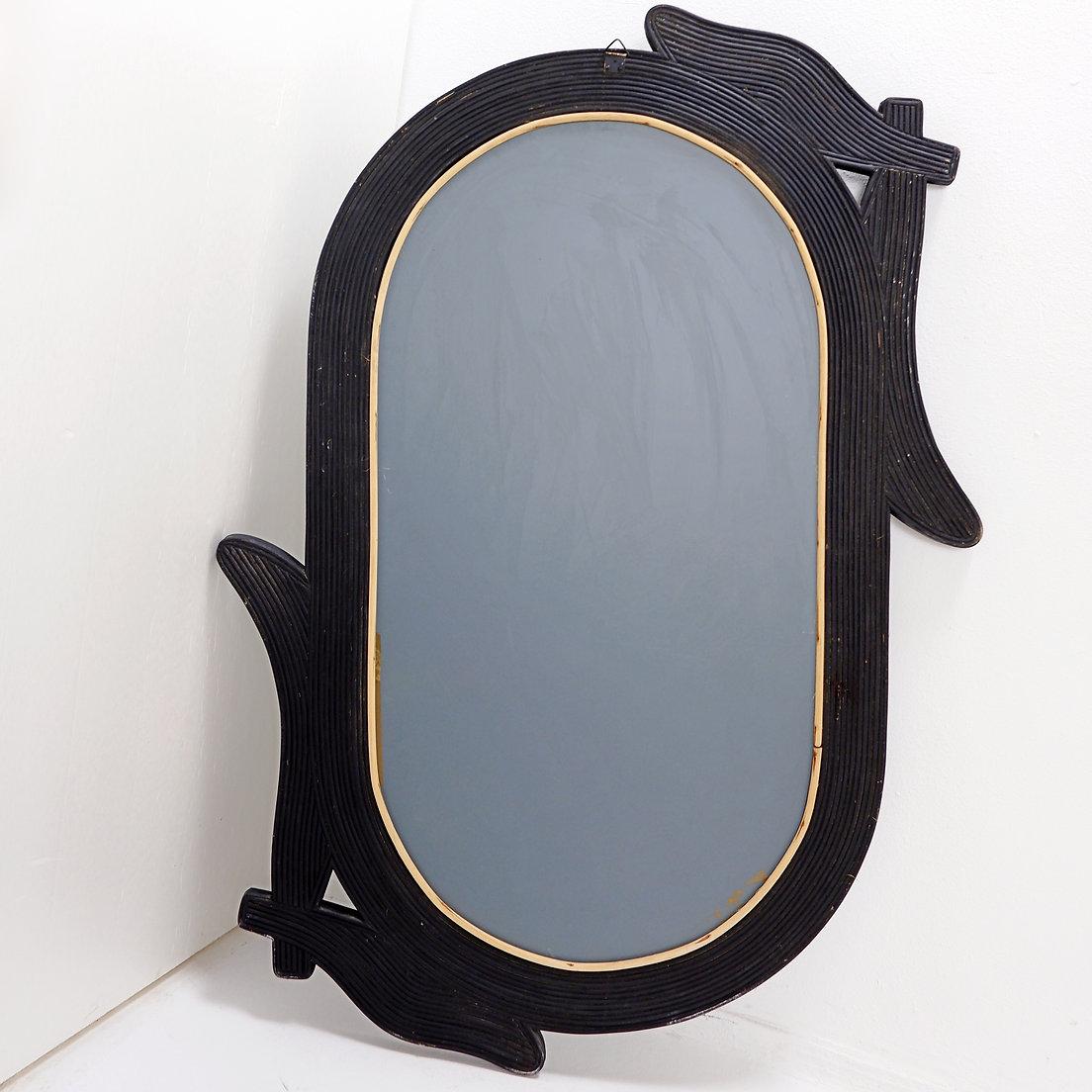 Large Vivai del Sud wall mirror in black lacquered bamboo - 1970s For Sale 3