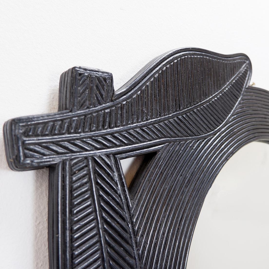 Large Vivai del Sud wall mirror in black lacquered bamboo - 1970s For Sale 6