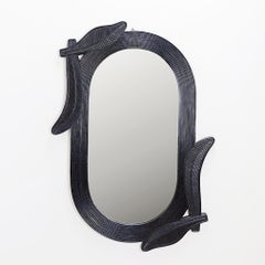 Large Vivai del Sud wall mirror in black lacquered bamboo - 1970s