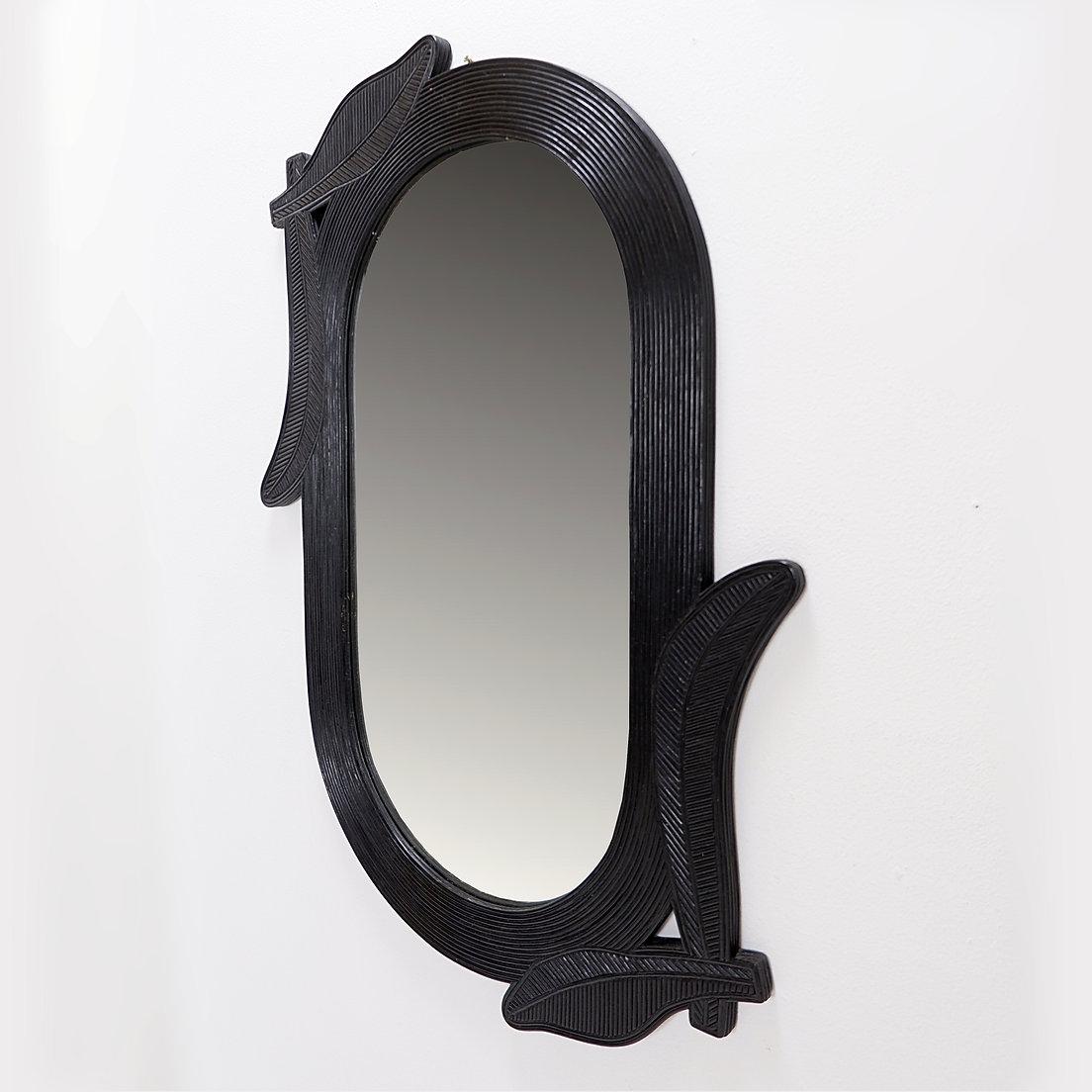 Mid-Century Modern Large Vivai del Sud wall mirror in black lacquered bamboo - 1970s For Sale