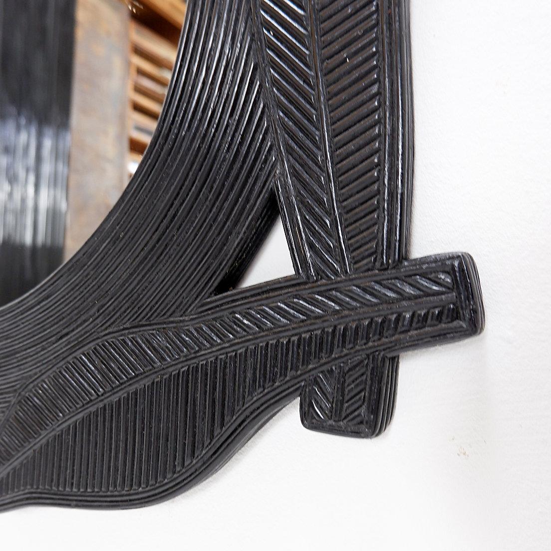 Bamboo Large Vivai del Sud wall mirror in black lacquered bamboo - 1970s For Sale