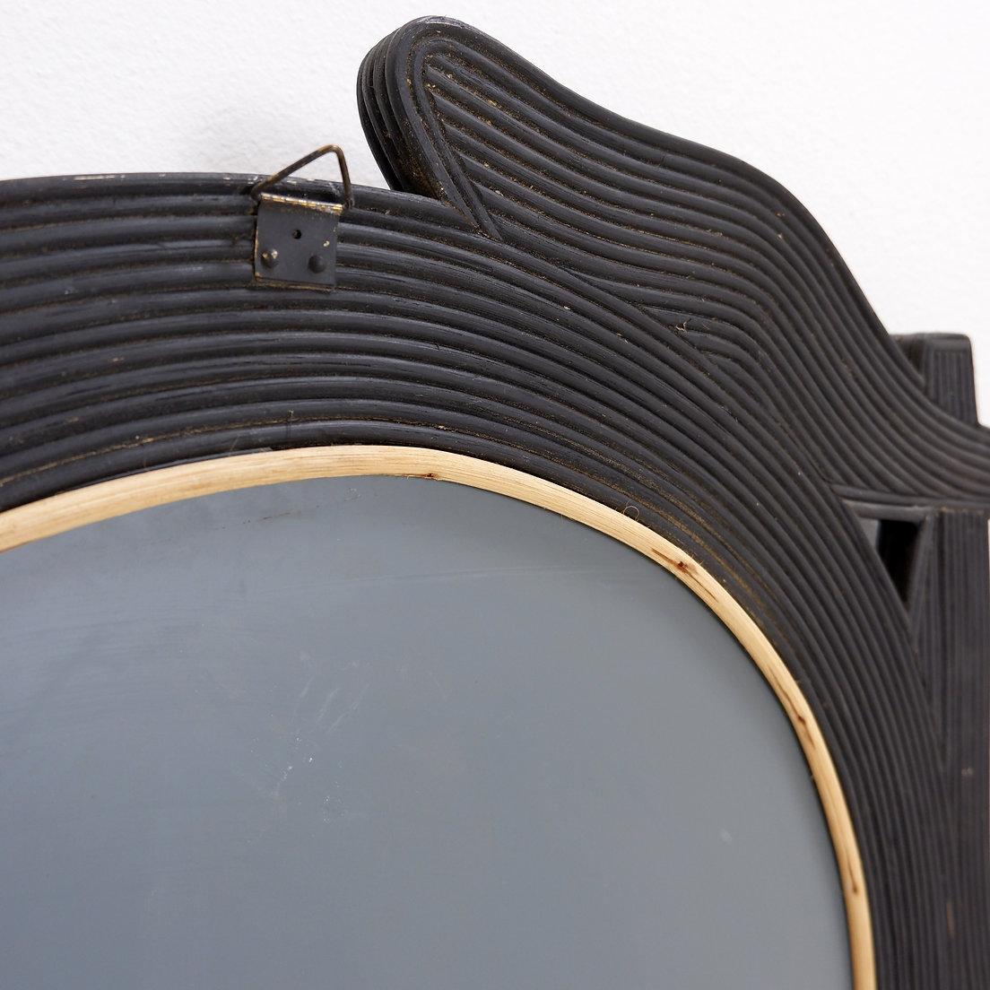 Large Vivai del Sud wall mirror in black lacquered bamboo - 1970s For Sale 1