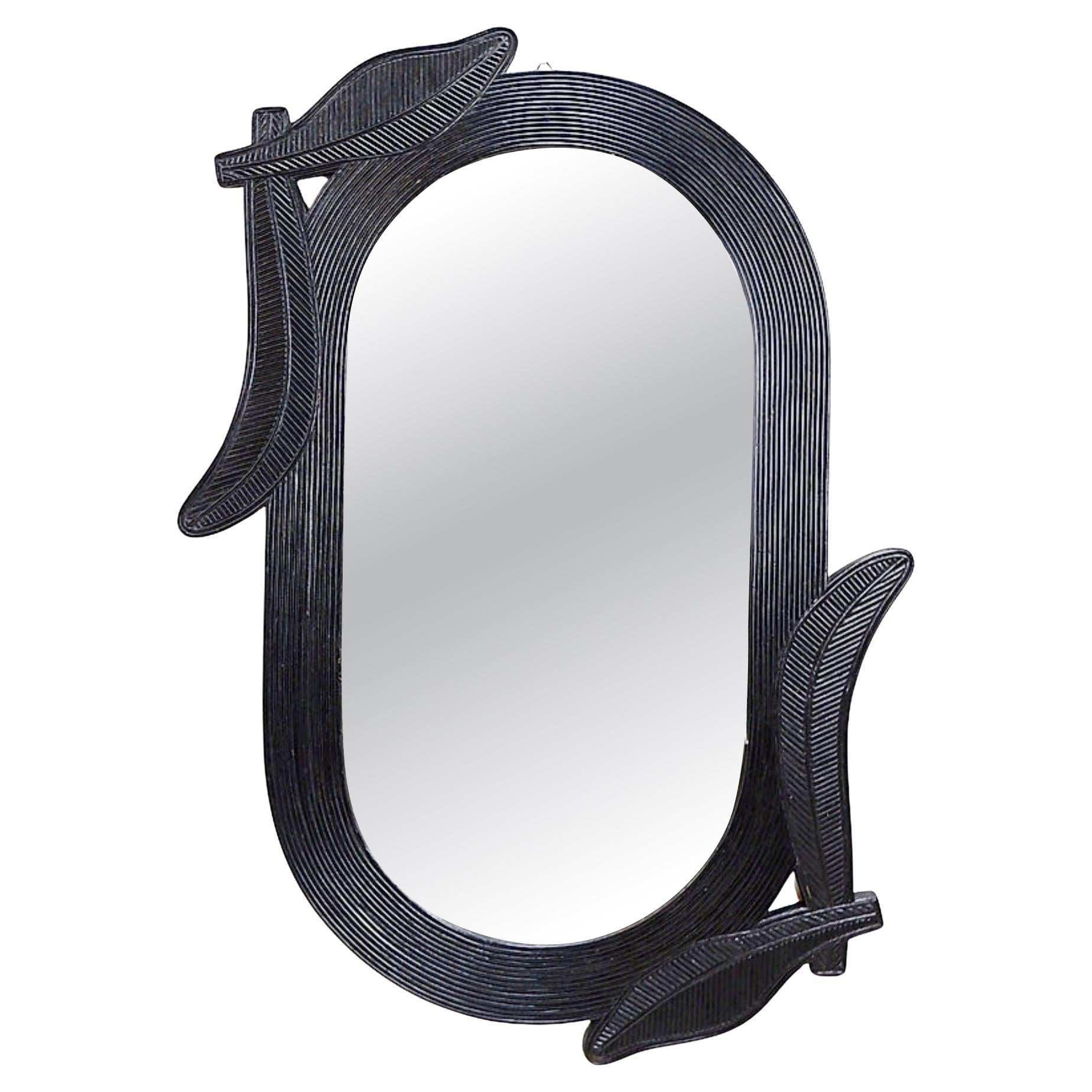 Large Vivai del Sud wall mirror in black lacquered bamboo - 1970s For Sale