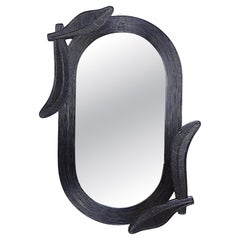 Large Vivai del Sud wall mirror in black lacquered bamboo - 1970s