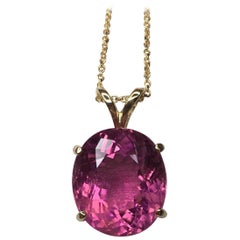 Large Vivid Pink Tourmaline 6.10 Carat Fancy Oval Cut 14 Karat Gold Pendant