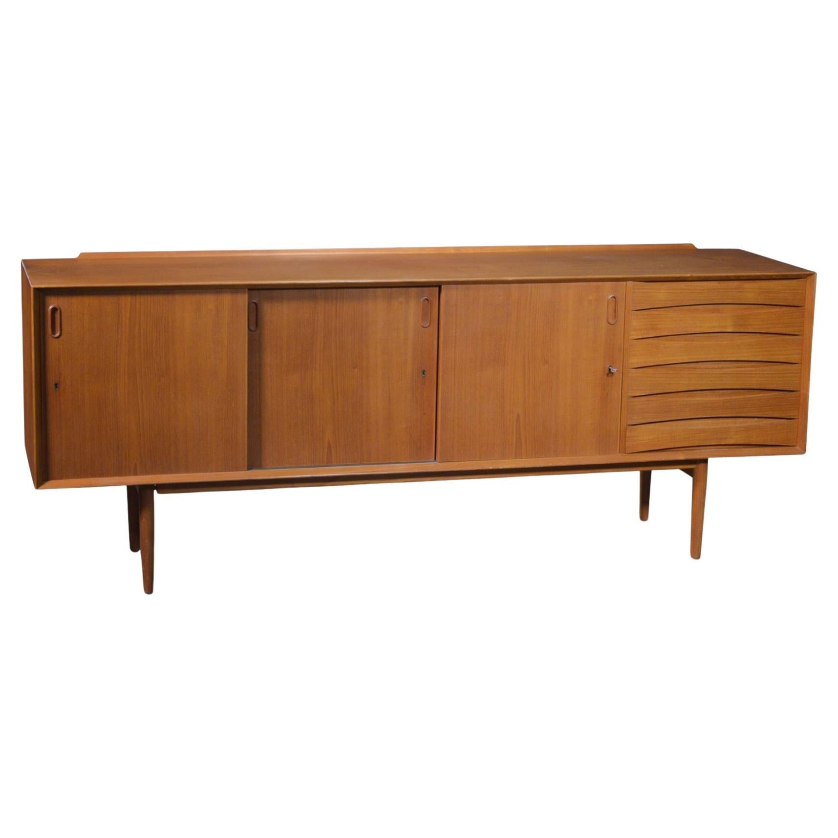 Large Vodder Style Teak Credenza with Keeler Edge For Sale