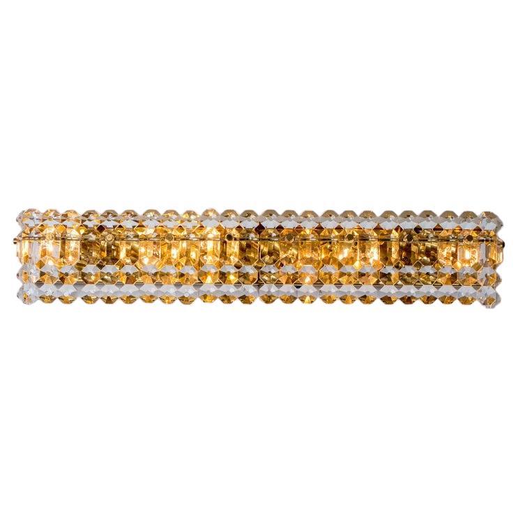 Large W (23.6") Crystal Glass and Brass Wall Light by Kinkeldey, 1970s