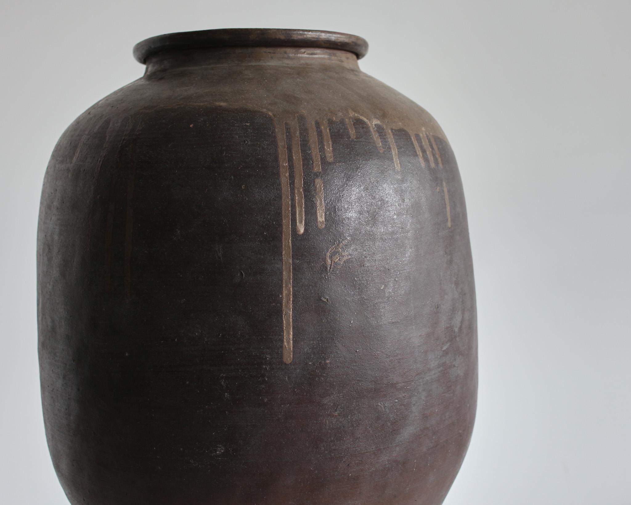Large Wabi Sabi 19th C. Japanese Glazed Terracotta Pot/Vessel In Good Condition In London, GB