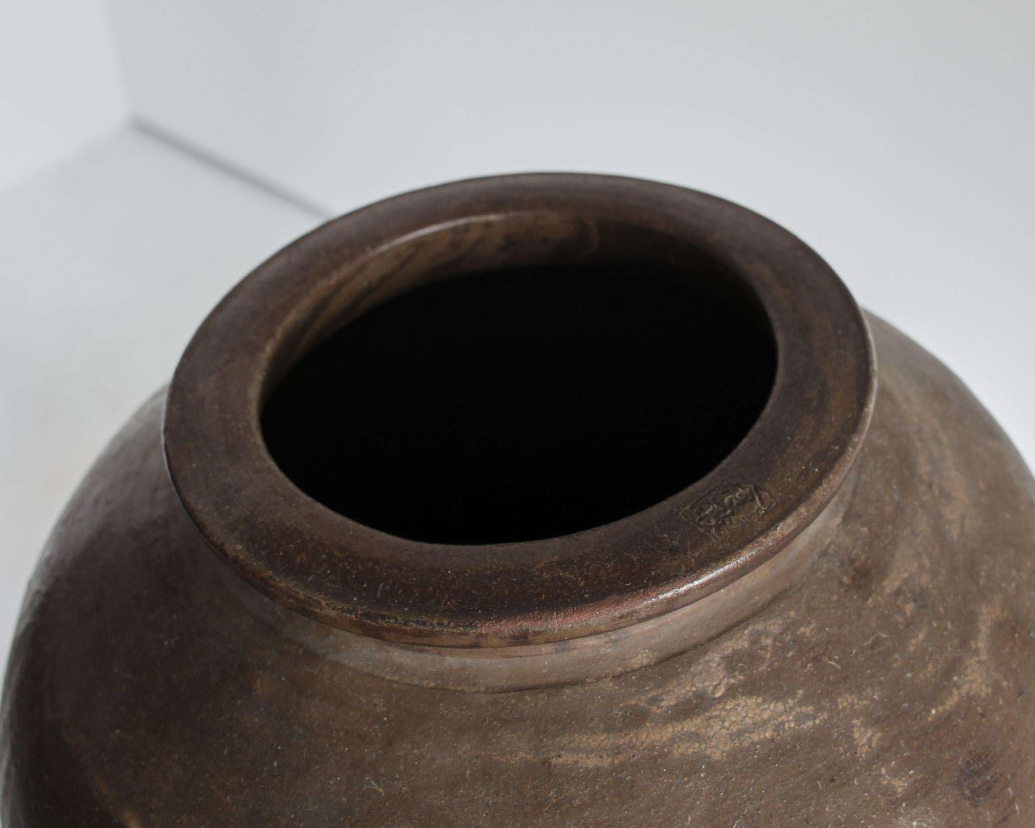 Large Wabi Sabi 19th C. Japanese Glazed Terracotta Pot/Vessel 1