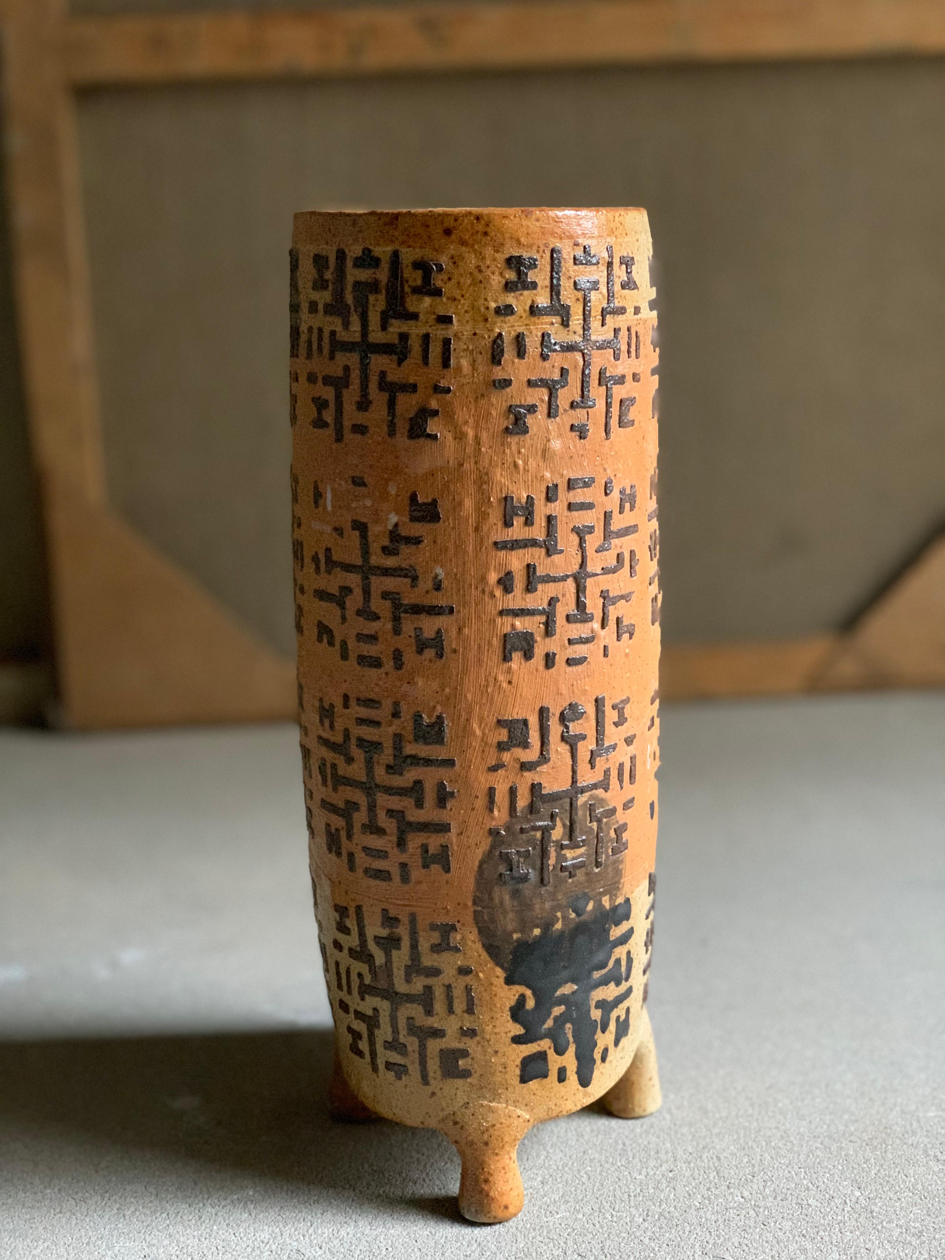 Contemporary Large Wabi Sabi Stoneware Vase For Sale