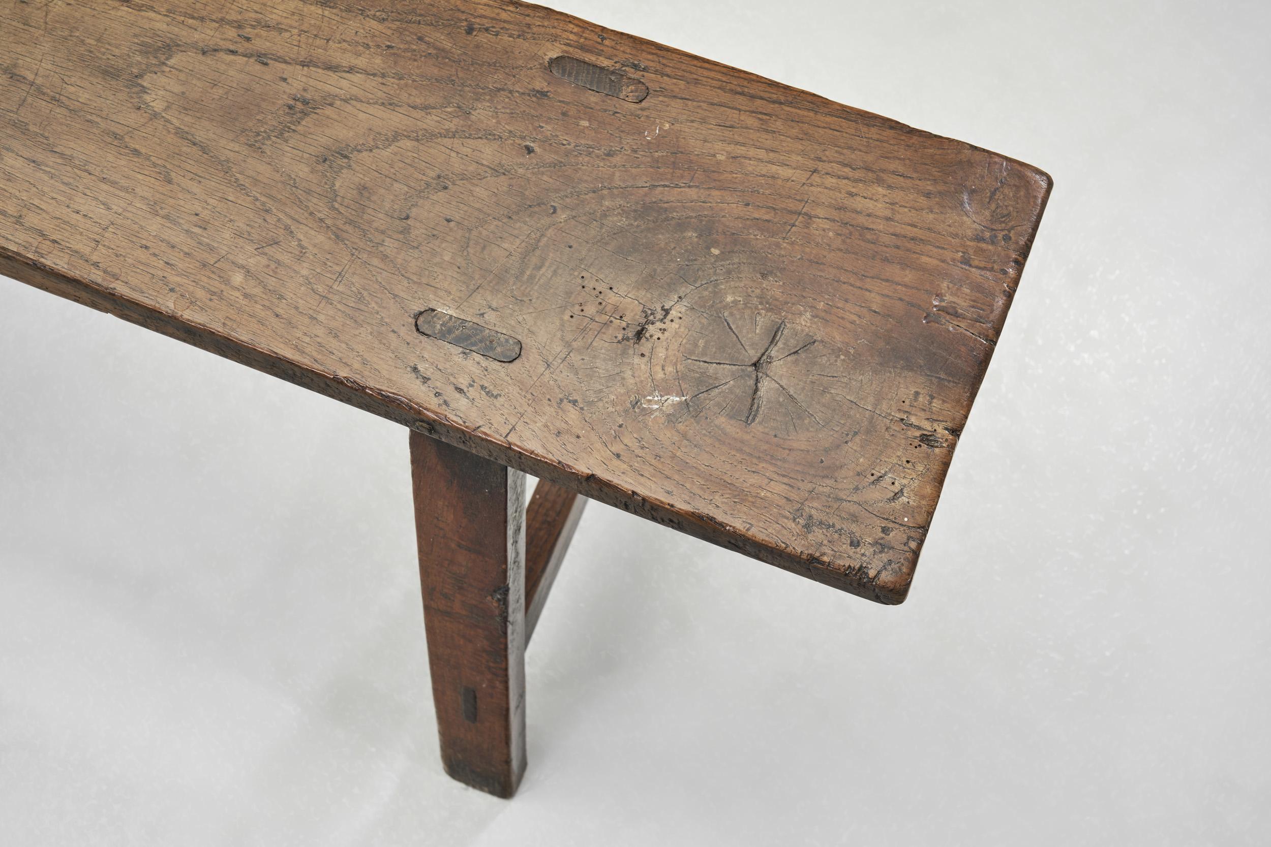 Large Wabi Sabi Style Solid Wood Bench, France 19th Century For Sale 5