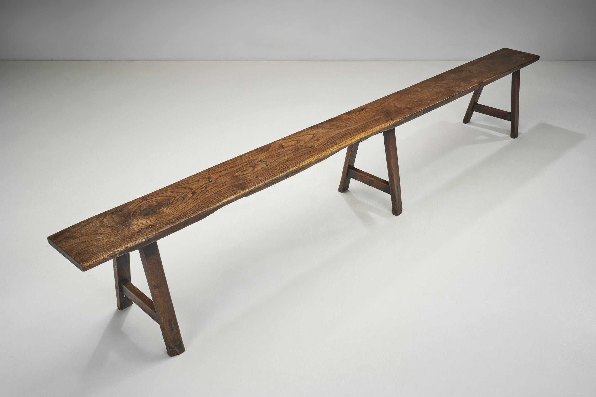 Large Wabi Sabi Style Solid Wood Bench, France 19th Century For Sale 2