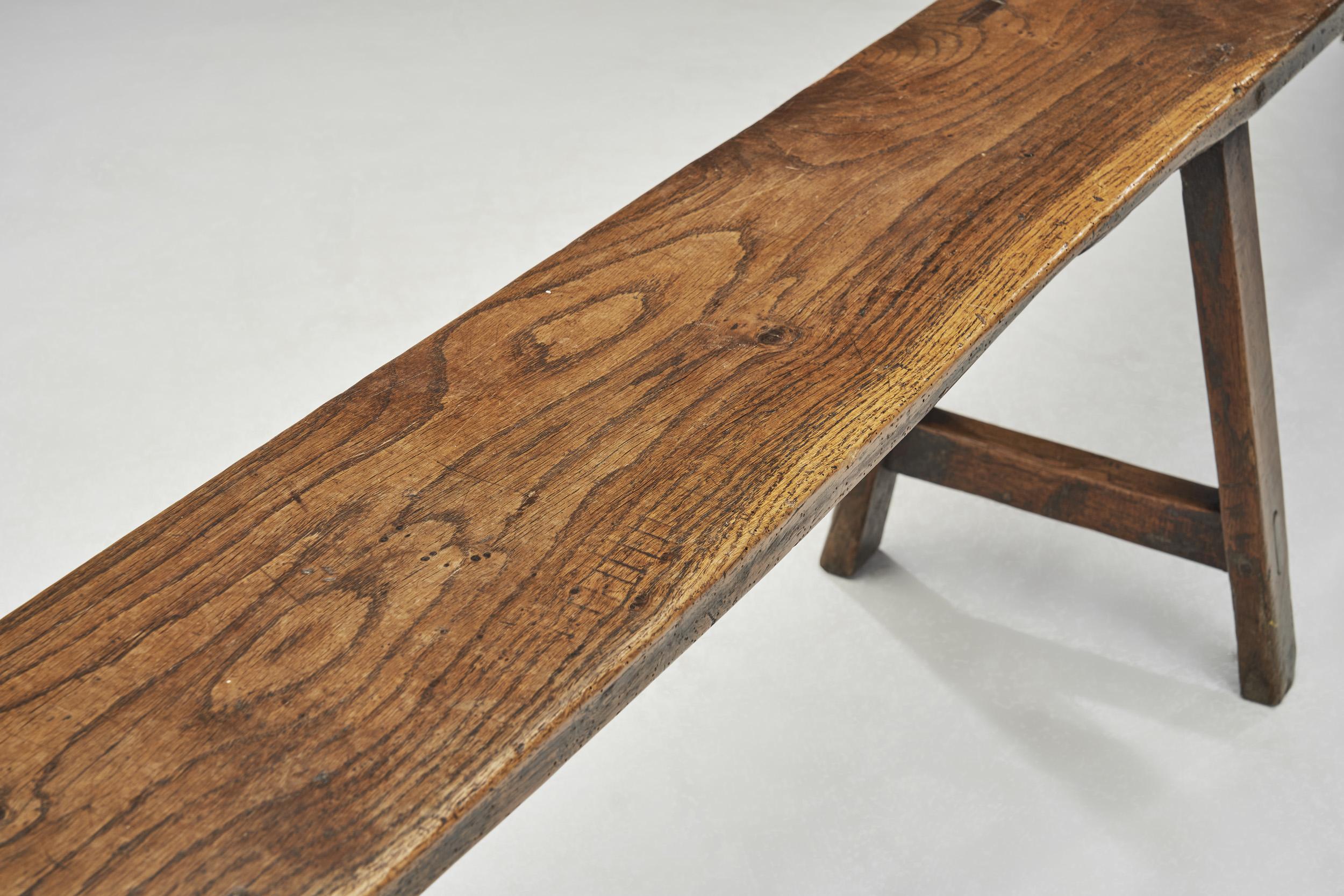Large Wabi Sabi Style Solid Wood Bench, France 19th Century For Sale 3
