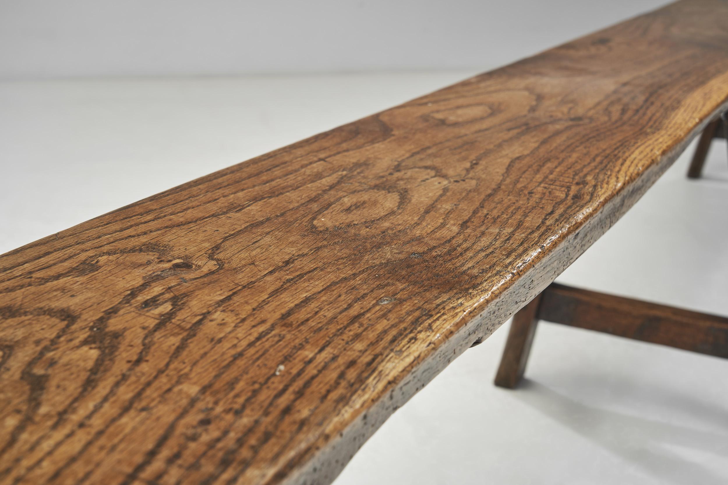 Large Wabi Sabi Style Solid Wood Bench, France 19th Century For Sale 4