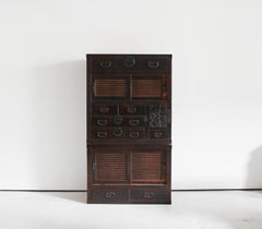 Large Wabi Sabi Two Section Late Edo Period Japanese Tansu Cabinet