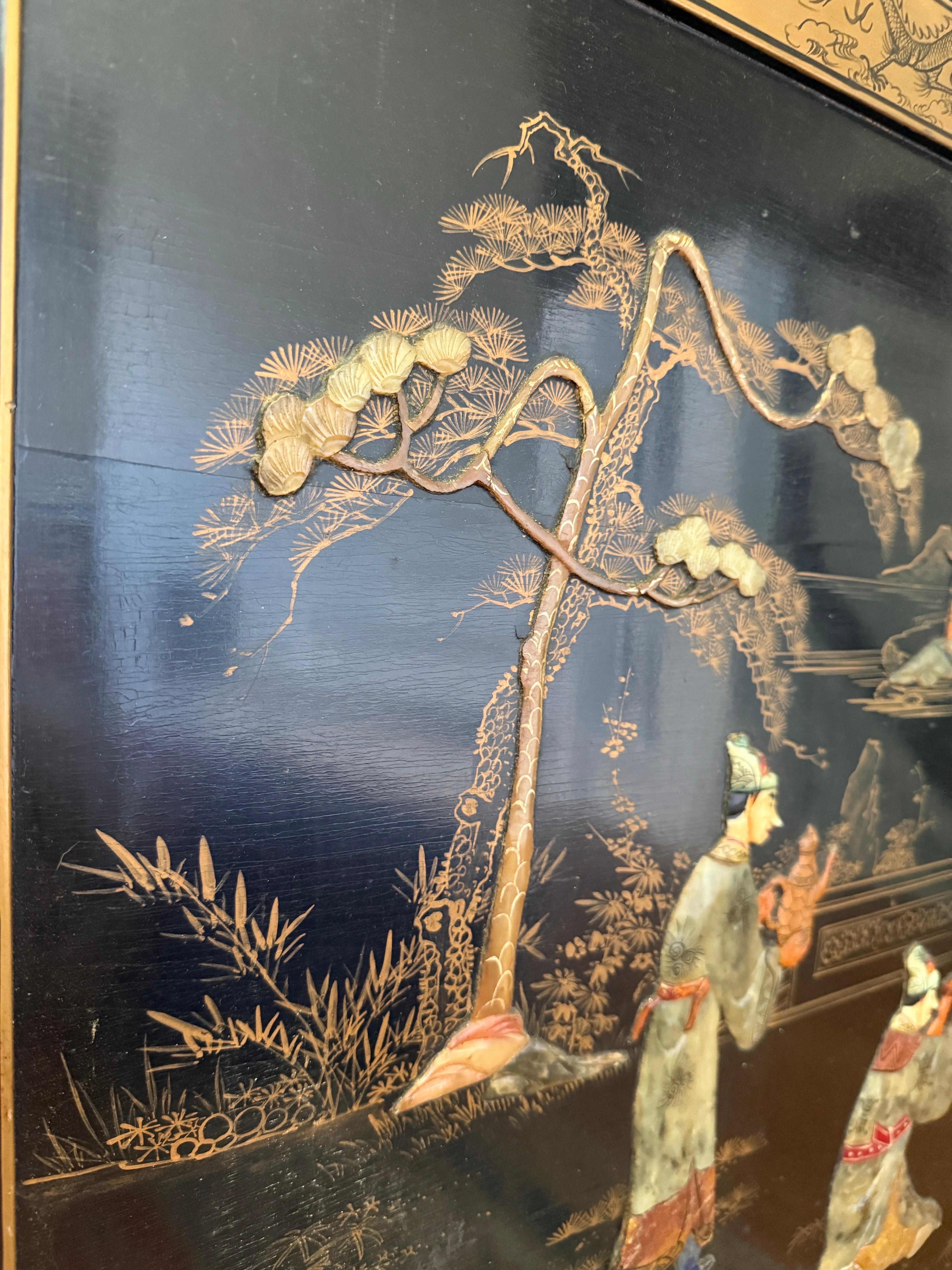 Große Wandkunst Chinesische Tafel mit eingelegten Edelsteinen Atemberaubendes Kunstwerk im Angebot 3