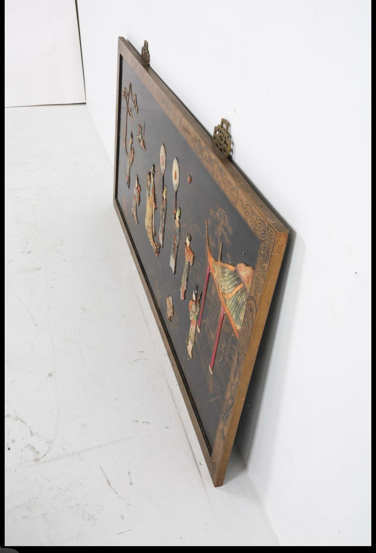 Große Wandkunst Chinesische Tafel mit eingelegten Edelsteinen Atemberaubendes Kunstwerk (Chinoiserie) im Angebot