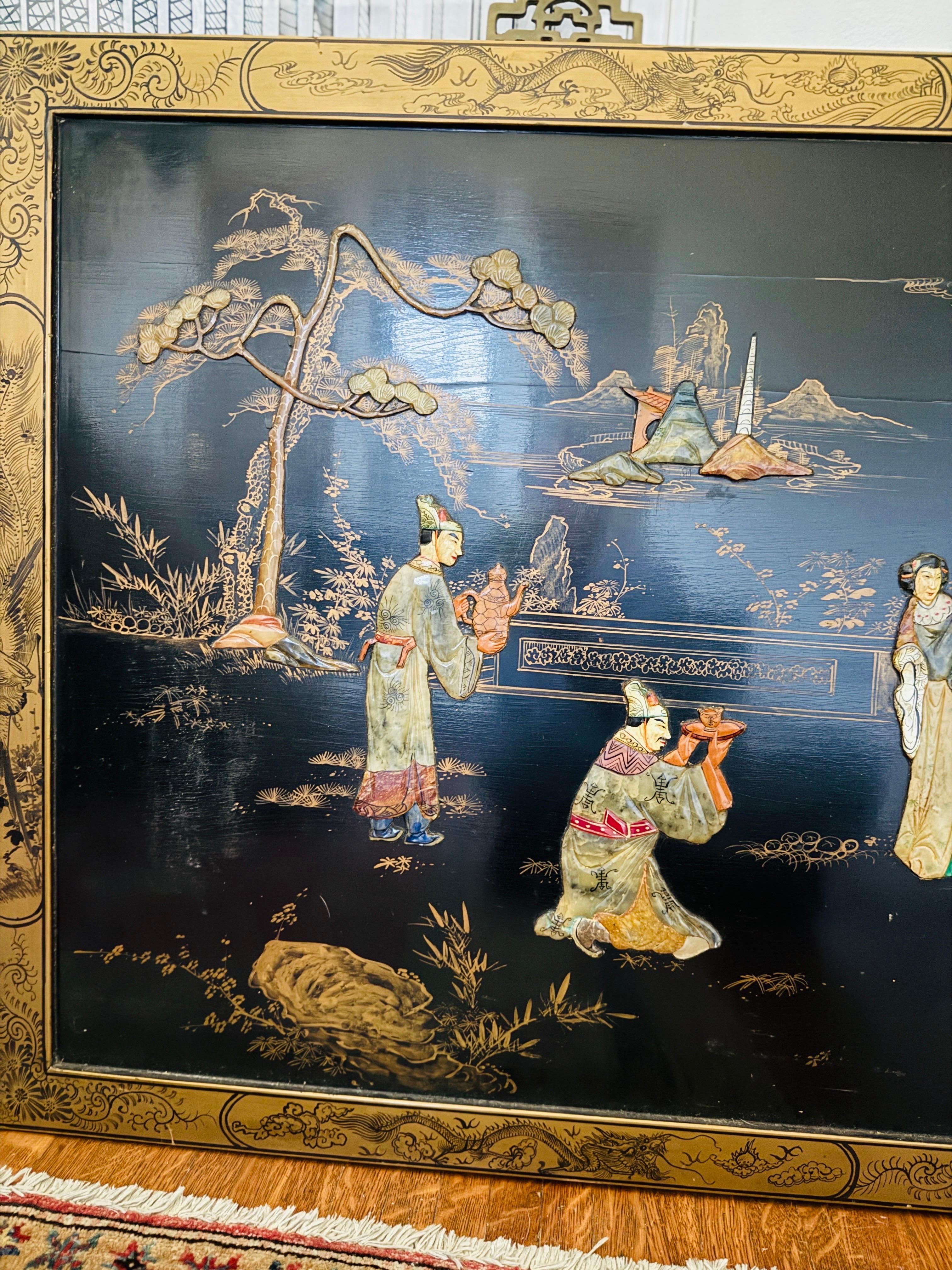 Große Wandkunst Chinesische Tafel mit eingelegten Edelsteinen Atemberaubendes Kunstwerk (Unbekannt) im Angebot